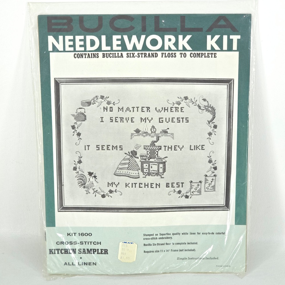 Bucilla Kitchen Sampler 11x14 Cross Stitch Kit 1600 Cottagecore Linen Vintage‎